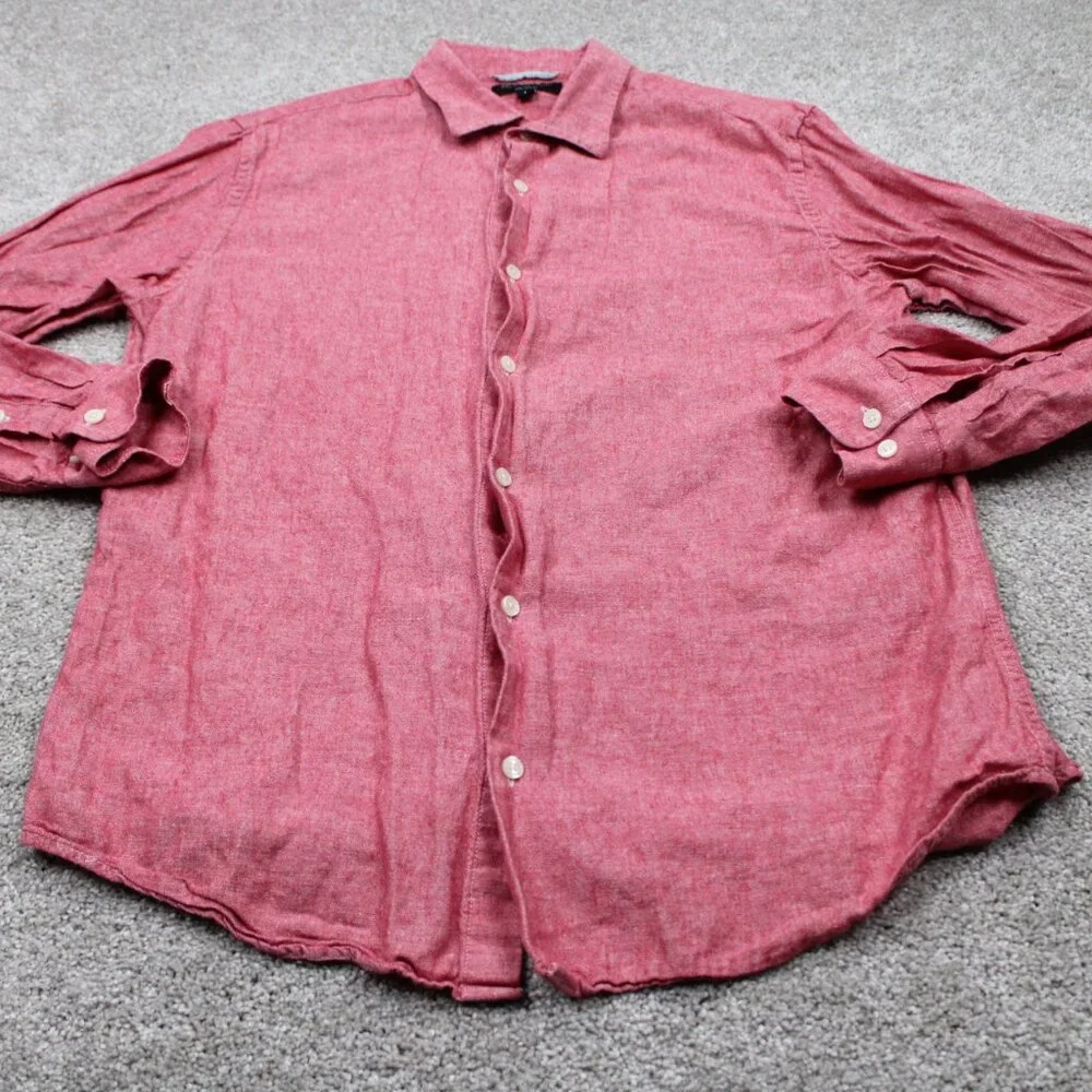 Banana Republic Linen Slim Fit Shirt Adult Large Red Linen/Cotton Blend‎ L/S